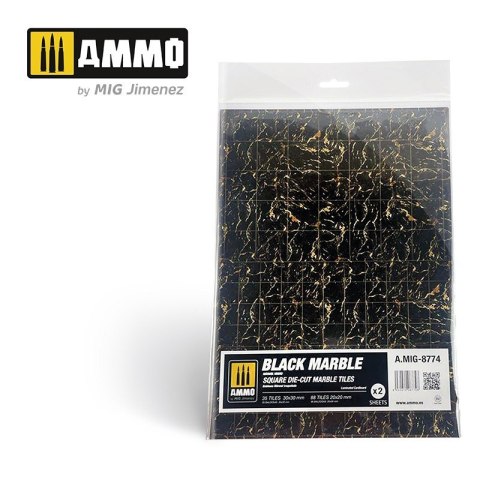 Ammo: Black Marble - Square Die-Cut Marble Tiles (2)